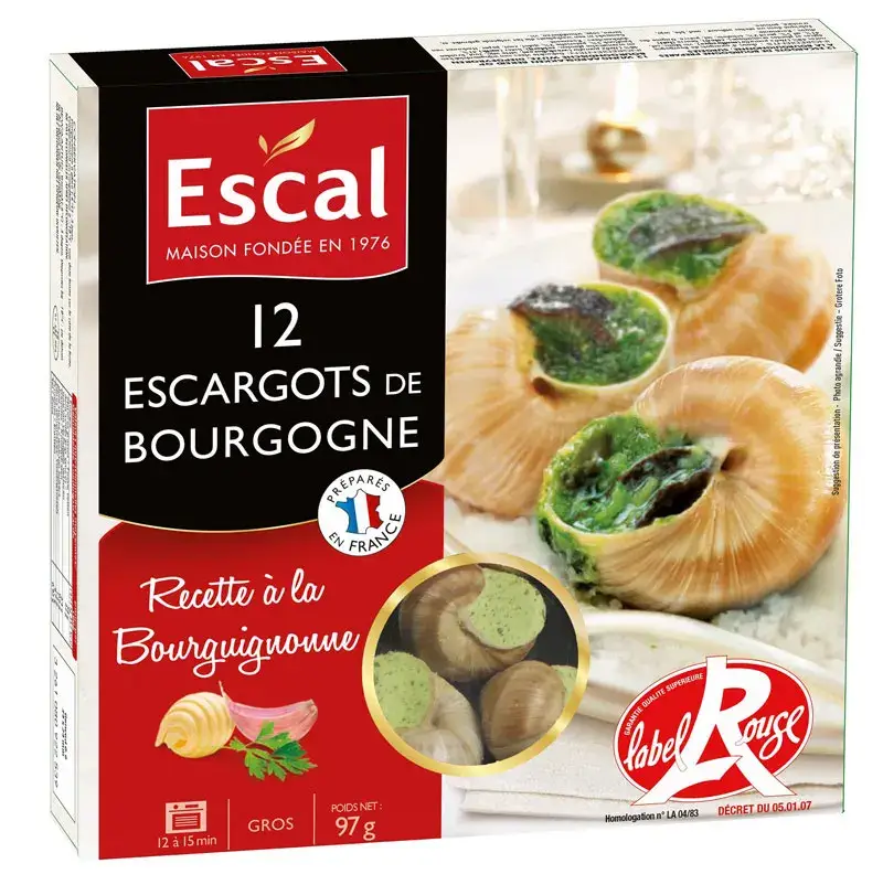 12 GROS ESCARGOTS DE BOURGOGNE CUISINES LABEL ROUGE ASSIETTE 97 GR Produit De Marque