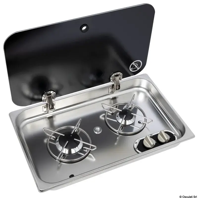 Plan cuisson inox - couvercle fumé - 2 feux Prix Bas