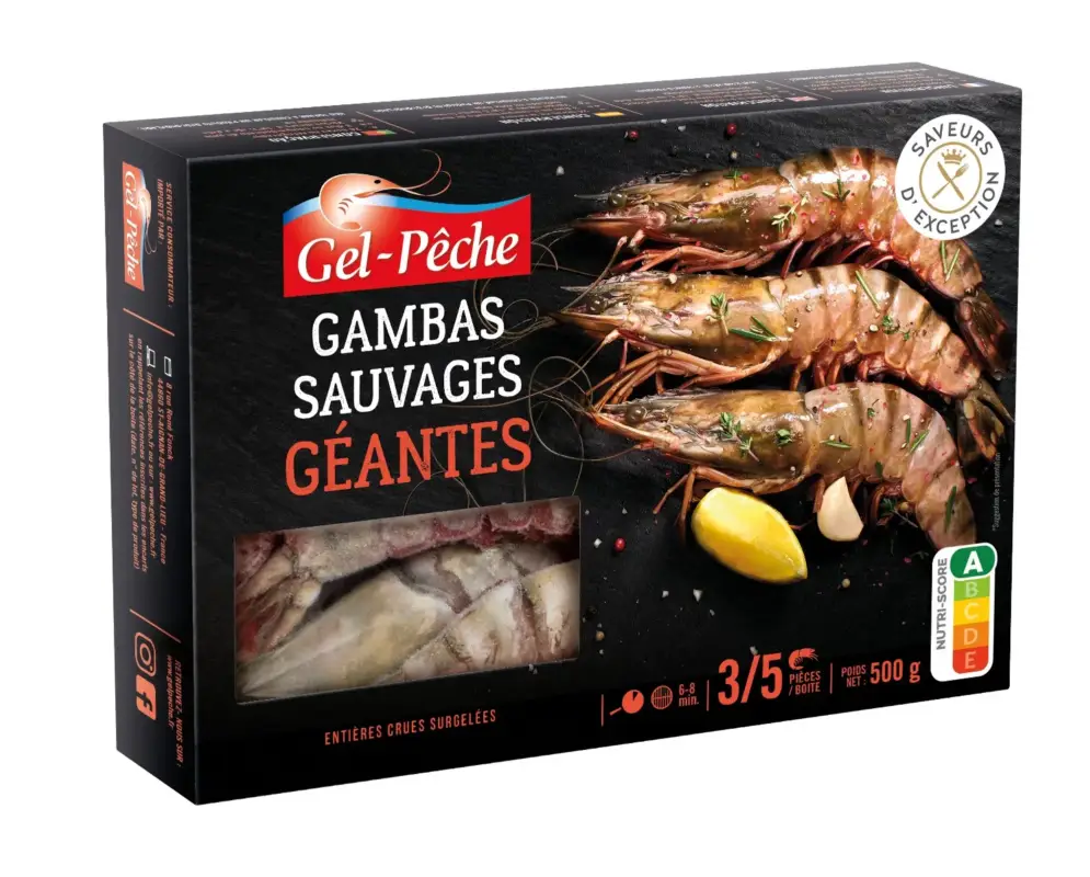 GAMBAS GEANTES CRUES SAUVAGES 3/5 P 500G GEL PECHE Réduction