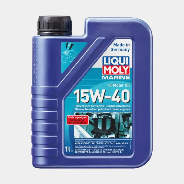 Huile minérale pour moteurs in-bord 4 temps Liqui Moly Marine 4T Motor Oil 15W-40, pour moteurs essence et diesel, ACEA A3/B4/E7 & API CI-4/SL, 1 litre Commander Vite
