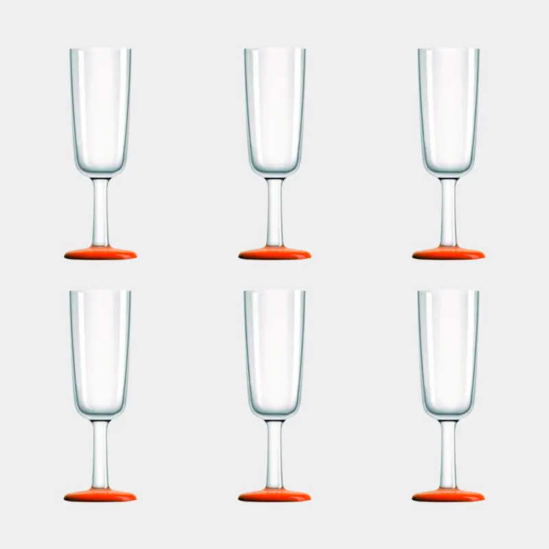 Dernier Modèle Flûtes à champagne en plastique Palm Flute Orange, antidérapant, transparent/orange, 18 cl, 6-pack