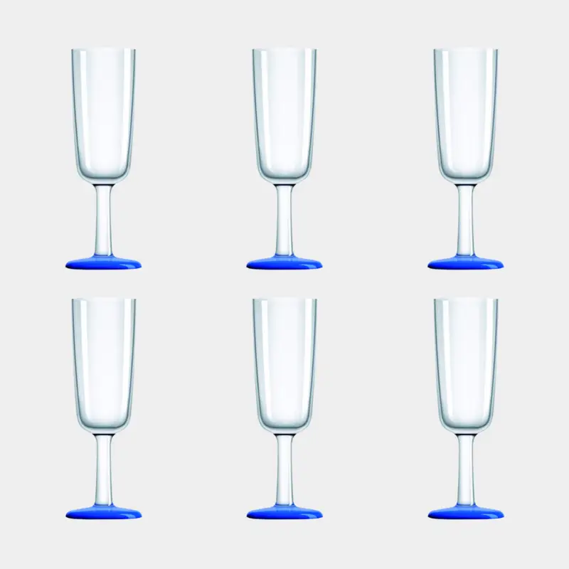 Flûtes à champagne en plastique Palm Flute Bleu Marine, antidérapant, transparent/bleu, 18 cl, 6-pack Satisfait Ou Remboursé