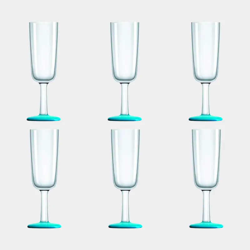 Flûtes à champagne en plastique Palm Flute Bleu Lagon, antidérapant, transparent/turquoise, 18 cl, 6-pack Prix Cassé