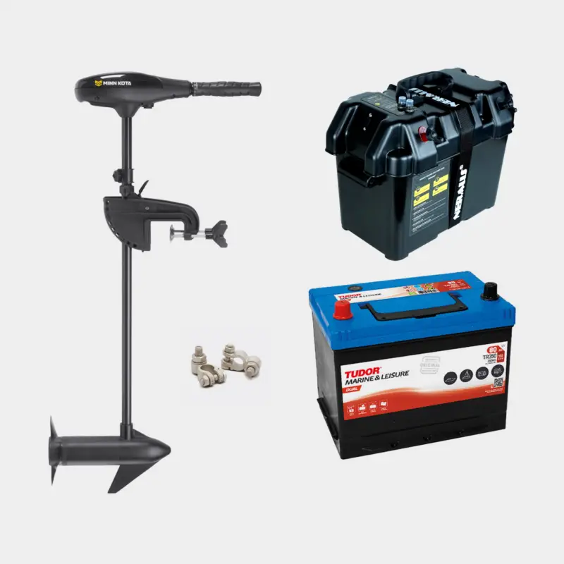 Réduction Pack moteur électrique Minn Kota Endura Max 40 36″, 12 V, 490 W, longueur d’arbre réglable 91 cm, avec batterie au plomb (80 Ah) + bac à batterie + cosses de câble