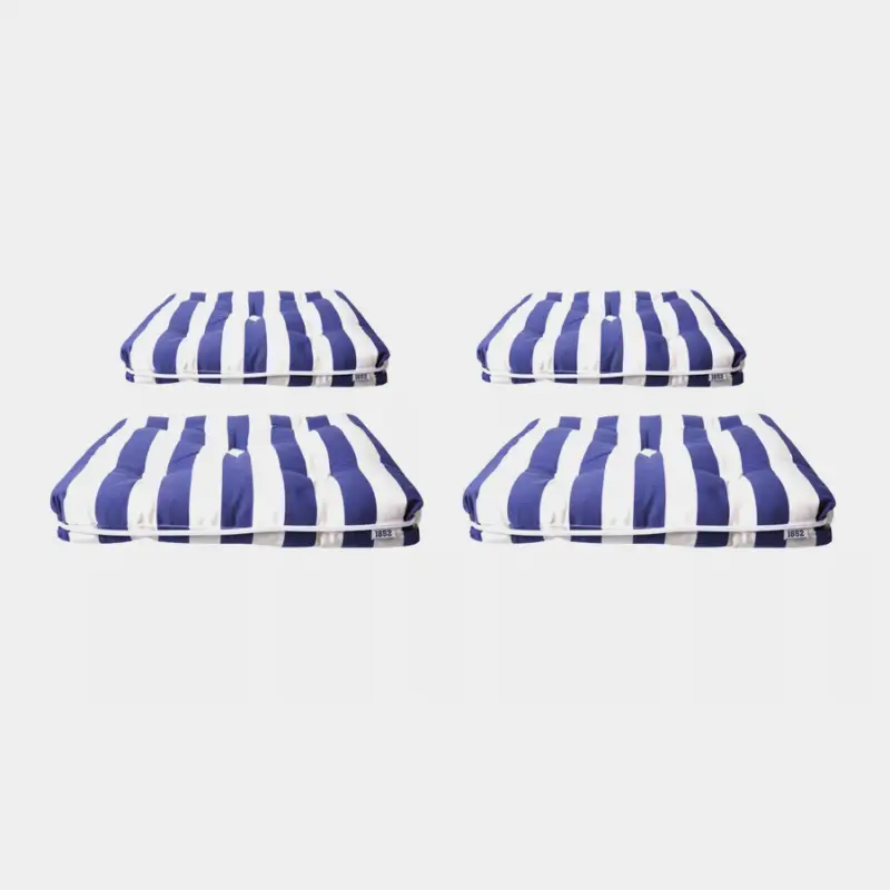 Vente Directe Coussins de chaise avec kapok 1852-Marine, 45 x 37 x 8 cm, rayé bleu marine/blanc, simple, 4-pack