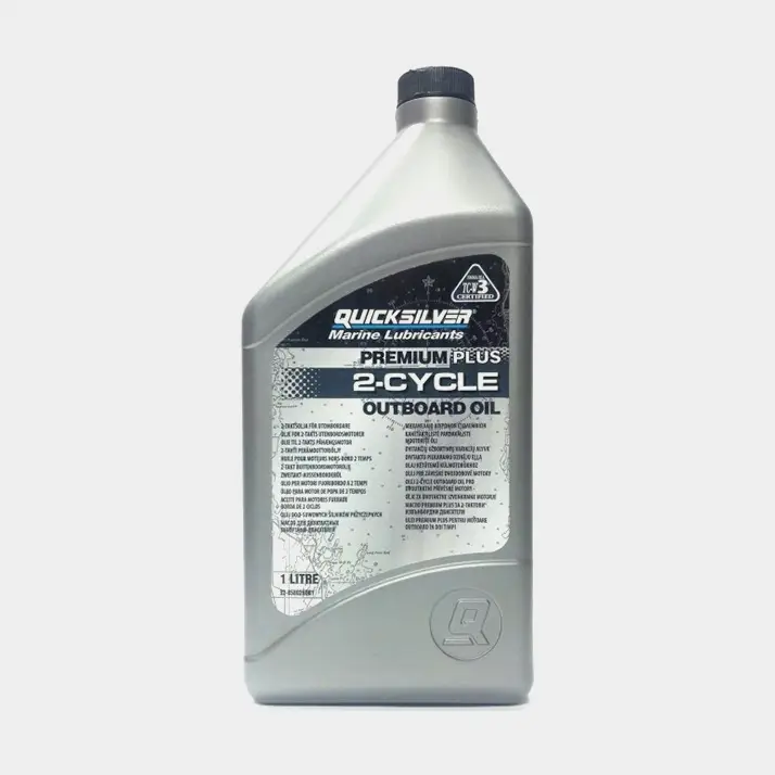 Offre Spéciale Huile semi-synthétique pour hors-bord 2-temps Quicksilver Premium Plus 2-Stroke Marine Engine Oil Synthetic Blend, NMMA TC-W3, 1 litre