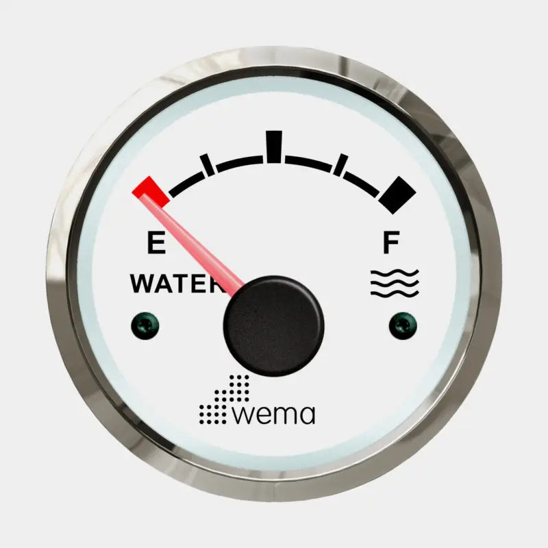 Réduction Jauge de réservoir d’eau Wema Silverline, antibuée, Ø52 mm, 12 V / 24 V, 0 – 190 Ω, argent/blanc