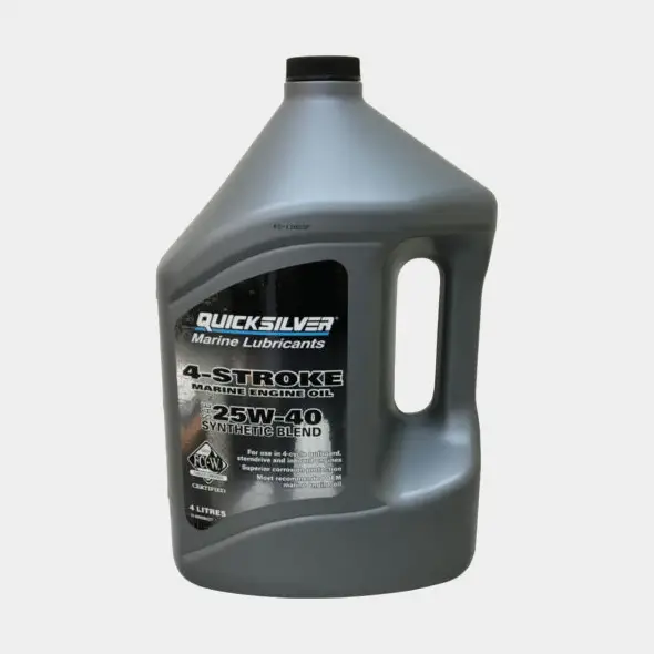 Huile semi-synthétique pour moteurs 4 temps in-bord & hors-bord Quicksilver 4-Stroke Marine Engine Oil Synthetic Blend, pour moteurs à essence, 25W-40, NMMA FC-W, 4 litres Solde