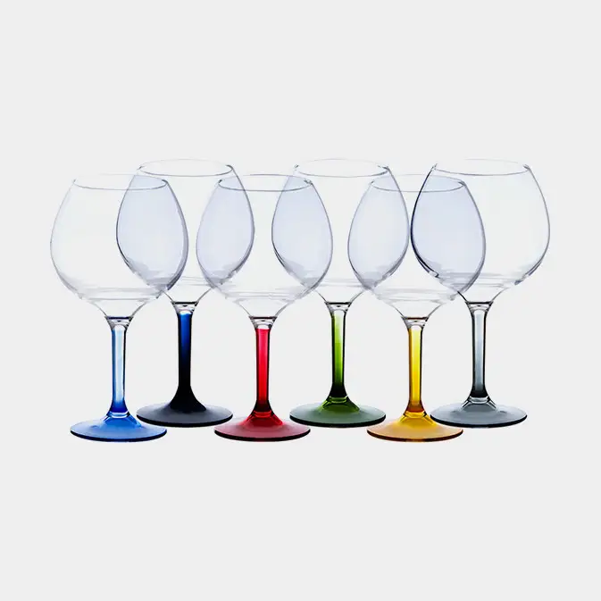 Verres à vin en plastique Marine Business Party Colors, transparent/multicolore, 65 cl, 6-pack Affaire À Saisir