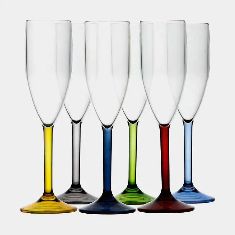 Flûtes à champagne en plastique Marine Business Party Colors, transparent/multicolore, 17 cl, 6-pack Prix Cassé