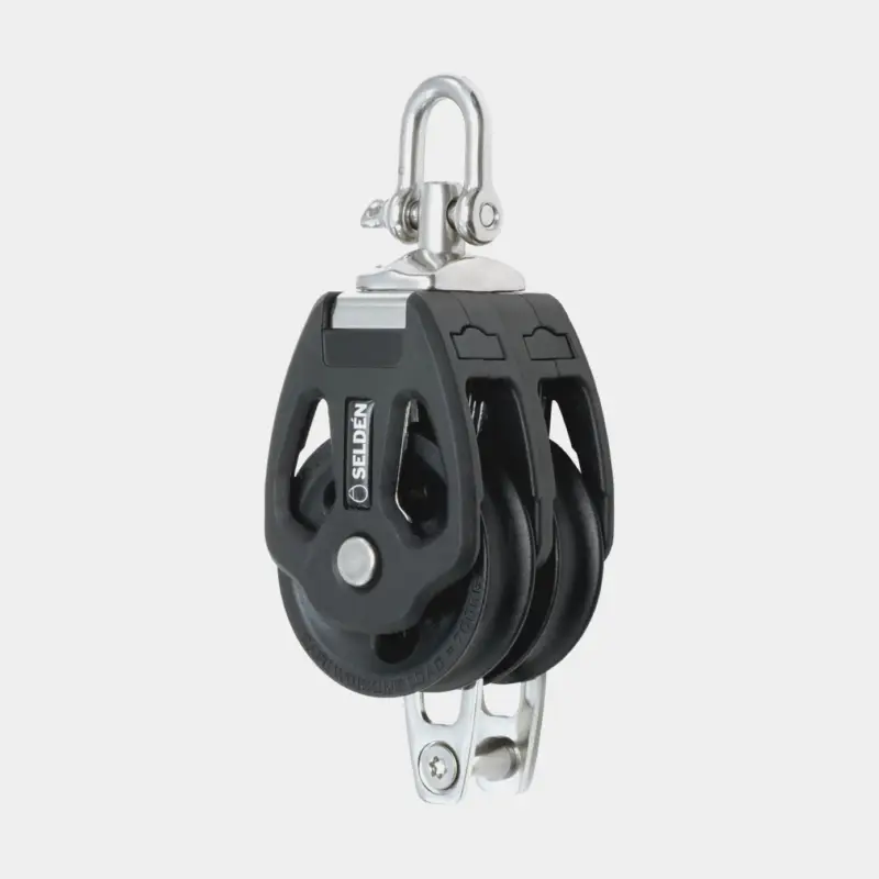 Usine Directe Poulie double avec manille Seldén PBB 60, rotative, à roulement à glissement, avec anneau de fixation, pour cordages Ø10 – 14 mm