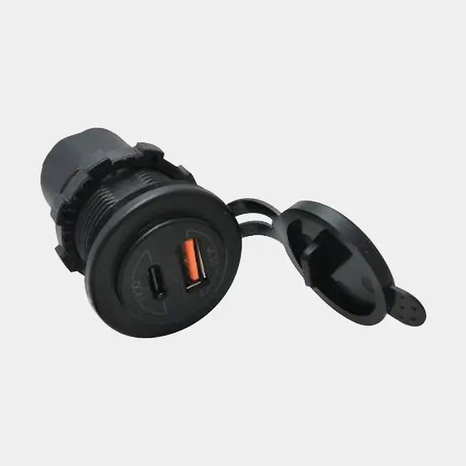 Prise USB 1852-Marine, encastrée, noire, 12 V / 24 V, 2.4 A, USB-A + USB-C, avec couvercle Meilleur Choix