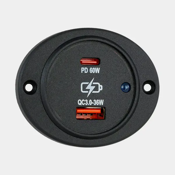 Prise USB Sutars, encastrée, noire, ovale, 12 / V 24 V, 36 W / 60 W, 2.1 A, USB-A + USB-C Prix Cassé