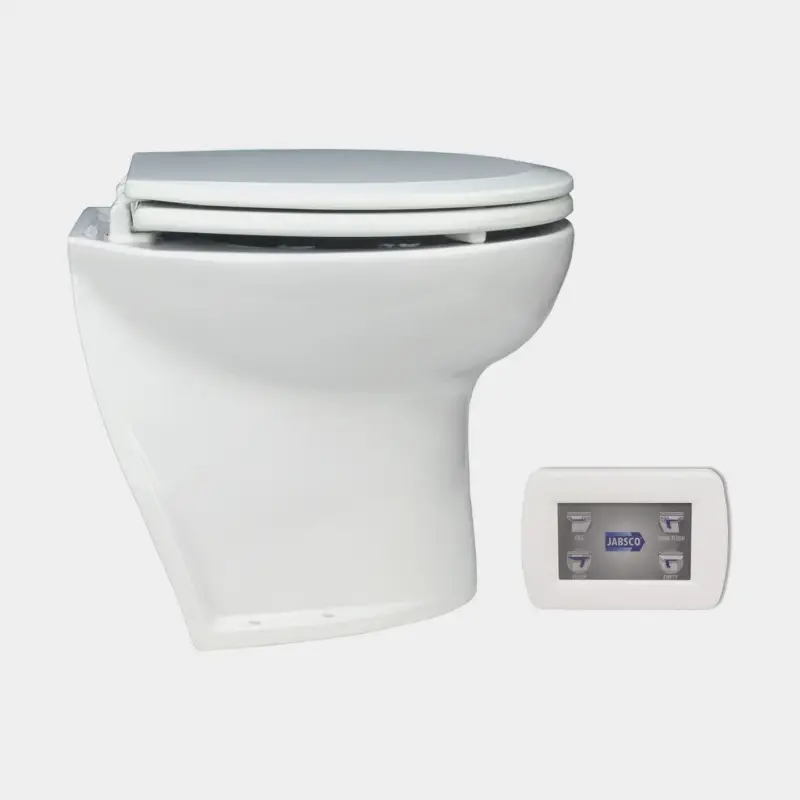 Achetez Aujourd'hui WC électrique pour bateau Jabsco Deluxe Flush 14″, dossier incliné, 24 V, grande cuvette, extra basse, pour alimentation en eau douce + électrovanne (solenoid)