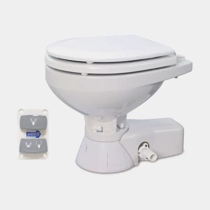 Certifié WC électrique pour bateau Jabsco Quiet Flush Compact, 12 V, petite cuvette, pour remplissage en eau de mer + pompe