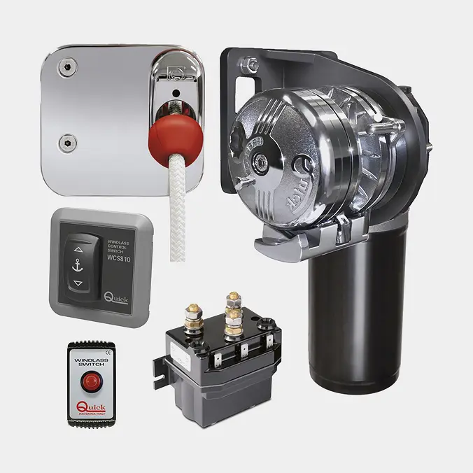 Guindeau électrique (set) Quick Balder Y Kit 1200 W, Tribord, 12 V, pour Ø12 – 16 mm ligne plombée complète + disjoncteur automatique + panneau de commande + câblage Vente Directe