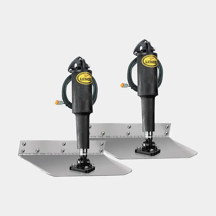 Commander Vite Kit de trim tabs électrique Lenco, 9 x 18″ (23 x 46 cm), pour bateaux de 21 à 30 pieds (6,5 à 9 m), 12 V, inox, avec flaps de trim + vérins + supports de montage