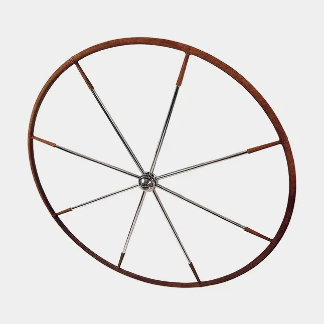 Produit De Marque Barre à roue voilier Lewmar Commodore, plate, acier inoxydable & cuir d’élan, Ø1020 mm, compatible avec axe de barre 1″ (25 mm), brun/argent