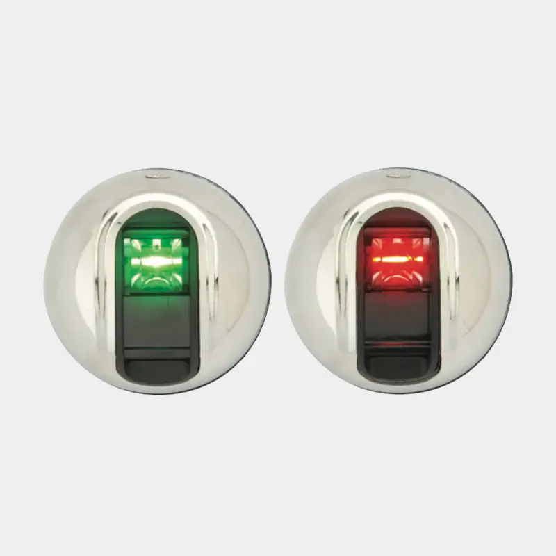 Sets de feux de navigation tribord/bâbord pour montage latéral Attwood Lights, 2.4 W, 12 V, 112.5°, acier inoxydable, 25 x Ø51 mm, rouge/vert, pour bateaux <20 mètres + source lumineuse LED 2.4 W Authentique