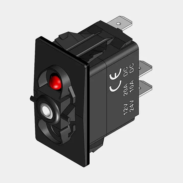 Interrupteur à ressort, 7 pôles, Marche-Arrêt-(Marche), 20 A (12 V) / 10 A (24 V), avec éclairage, noir Expédition Rapide