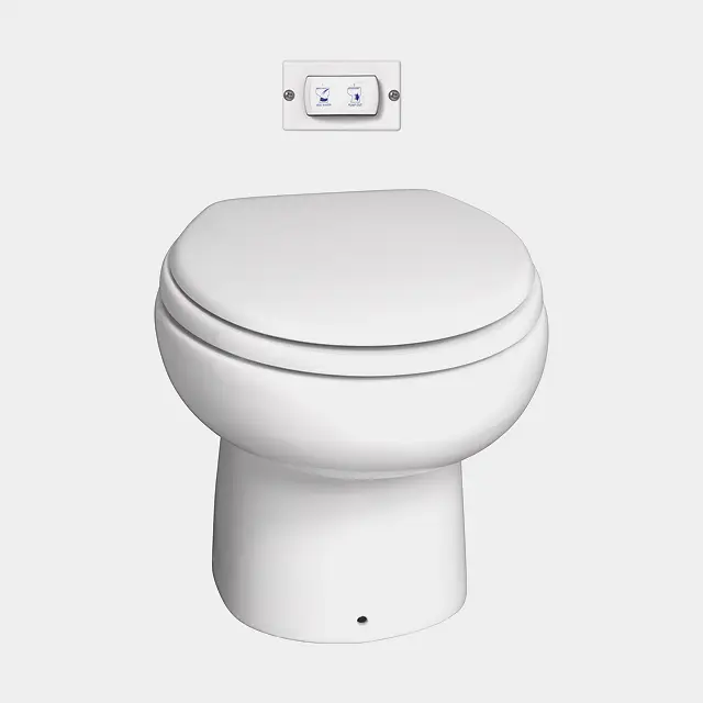 Réduction WC électrique pour bateau Sanimarin 31 Comfort, grande cuvette, SoftClose, 24V, avec panneau à boutons-poussoirs, pour remplissage en eau douce + électrovanne (solenoid)