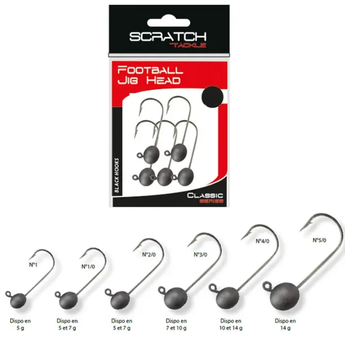 5x FOOTBALL CLASSIC JIG HEAD - 10 g - N° 3/0 Usine Directe